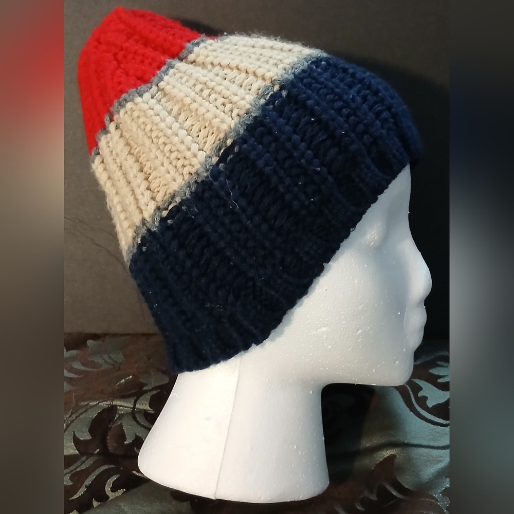 NWOT Unisex Red, White, and Blue Knit Beanie.